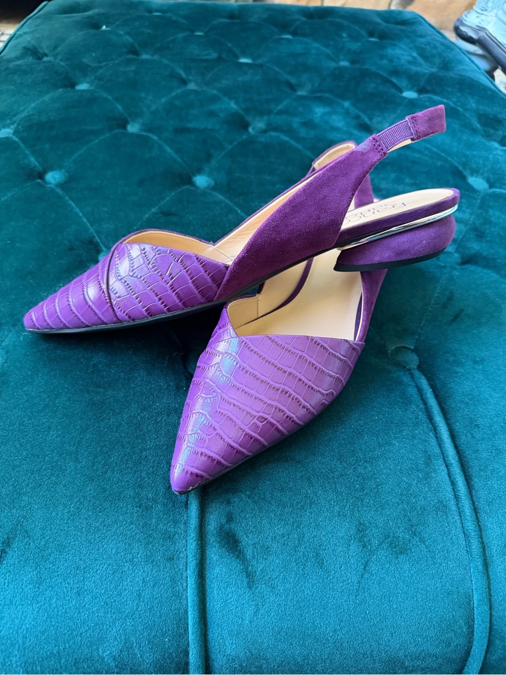 Franco Sarto Purple Croc-Embossed Pointed Slingback Flats - Picture 8 of 9